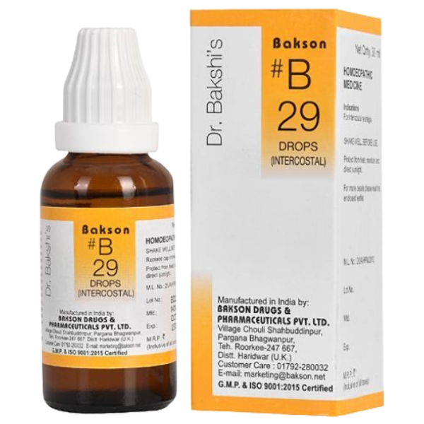 BAKSON'S HOMEOPATHY #B 29 INTERCOSTAL DROPS - PACK OF 2 (30 ML EACH)