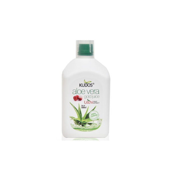 Kudos Aloe Vera Gold Juice – Litchi Flavour -Pack of 2 (1000 ml each)