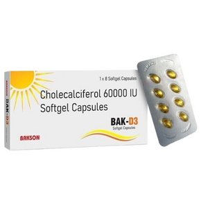 BAKSON'S BAK D3 (CHOLECALCIFEROL 60000 IU) 1 STRIP * 8 CAPSULES (PACK Of 2 EACH)